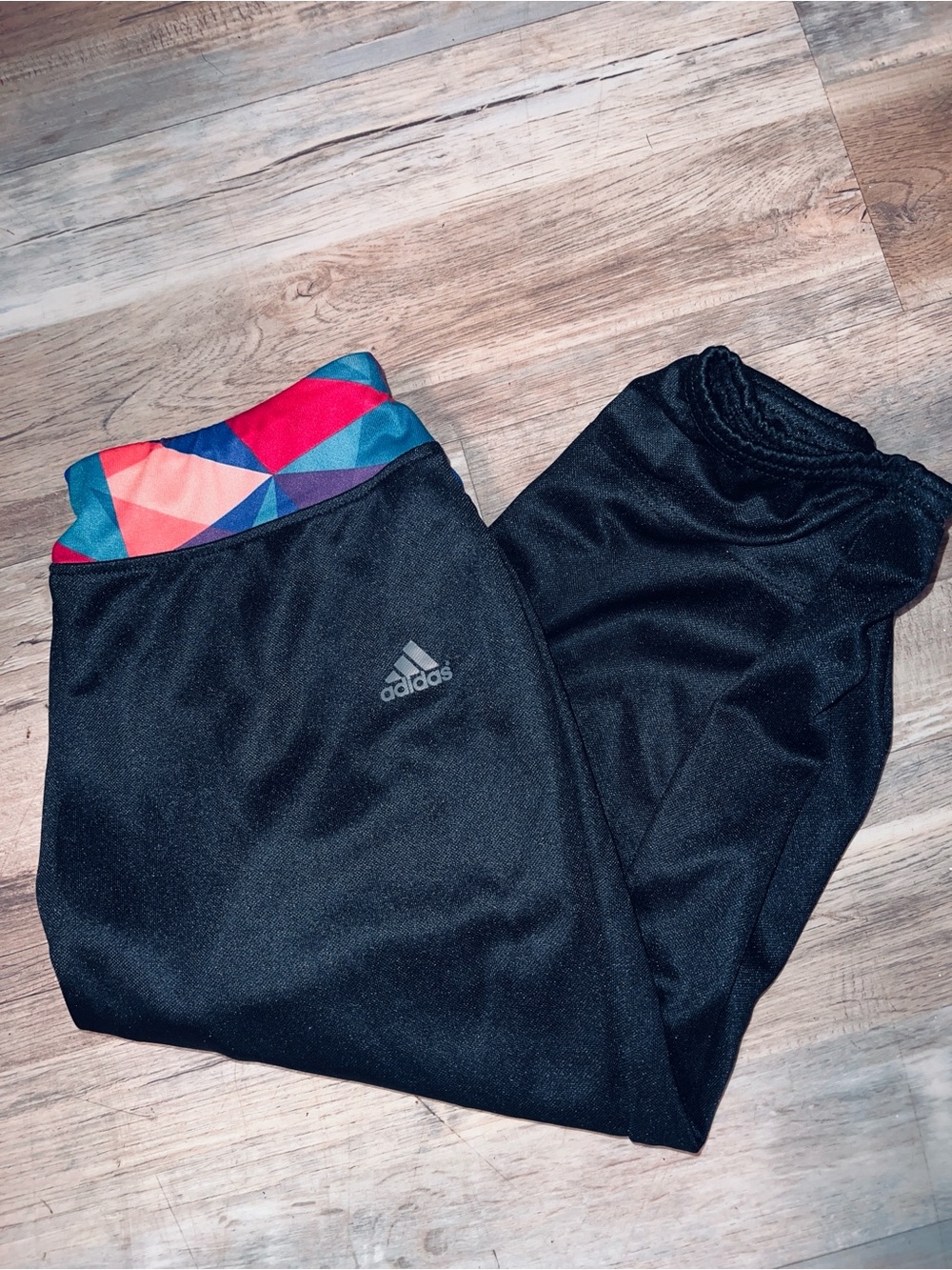 adidas Black Kids Sweatpants with Colorful Geometric Waistband